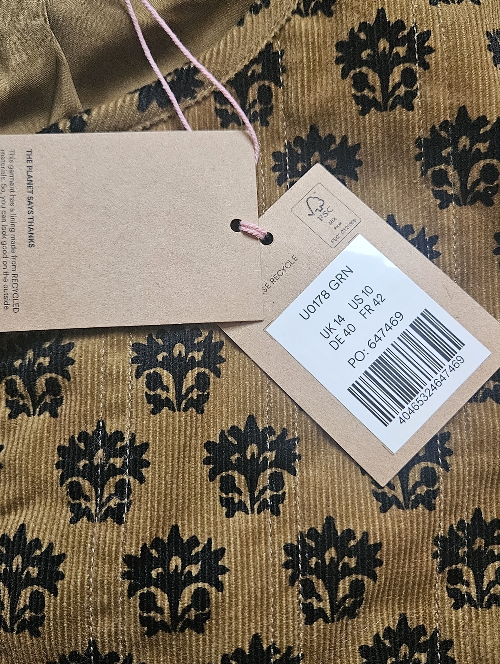 Boden Women's Cord Vest Golden Olive Lily floral NWT Pockets U0178-GRN Boho US10 - Picture 5 of 11